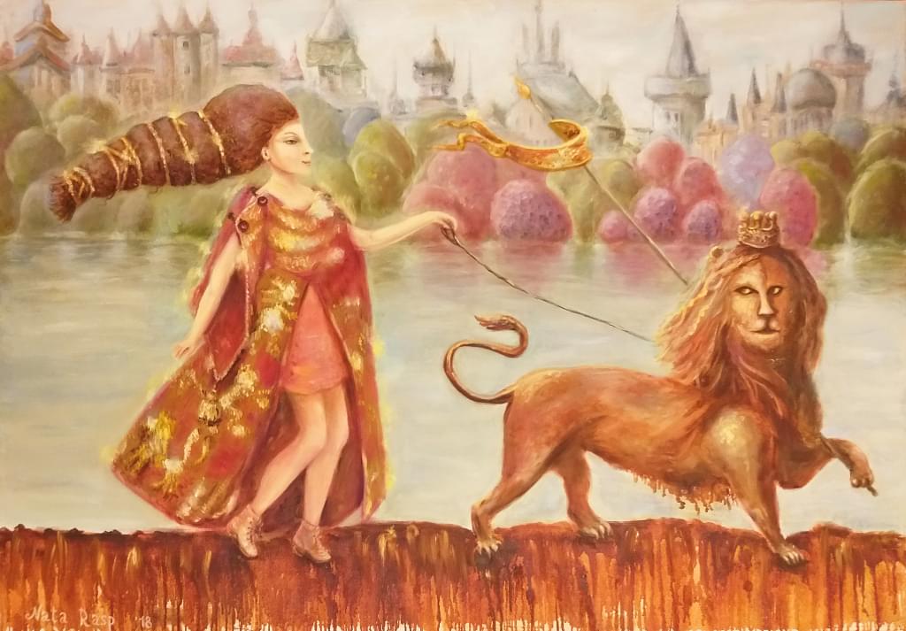 Картина девушка со львом
